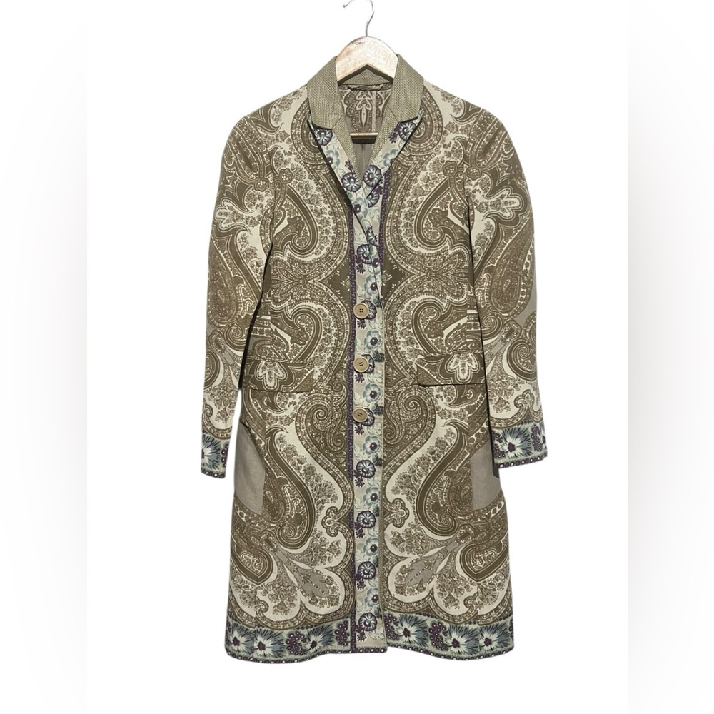 Etro Milano 42 Paisley Pattern Lightweight Coatigan Linen Blend Luxury